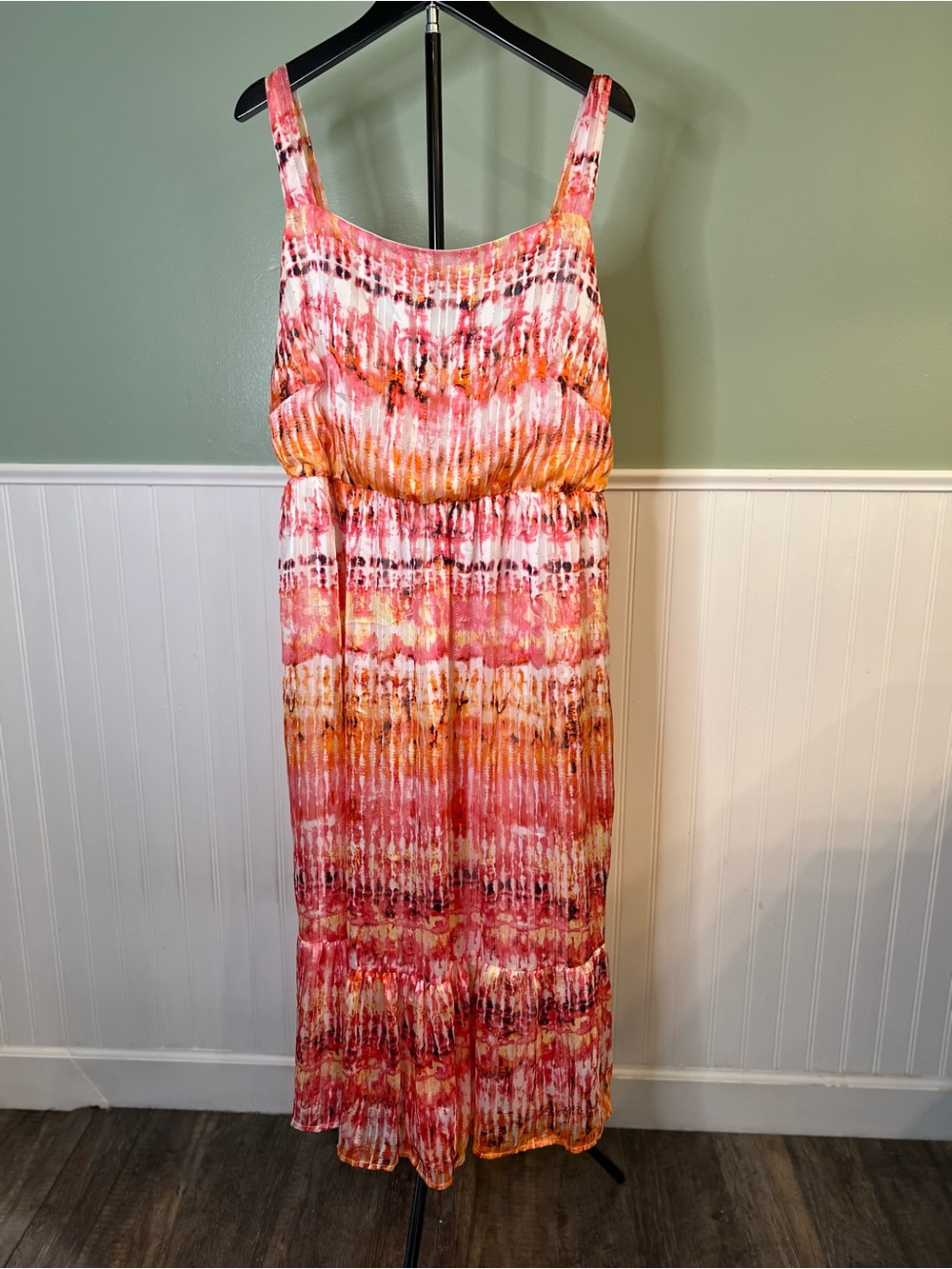 Ces Femme Pink & Orange Tie-Dye Maxi Sundress. Size 1X